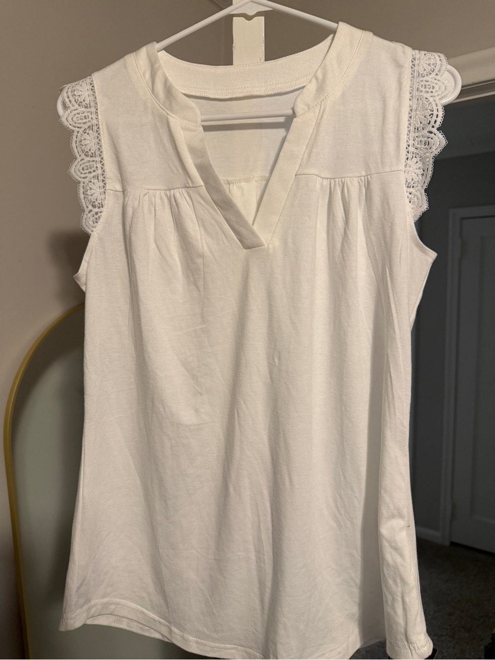 Sleeveless White Lace-Trim V-Neck Tank Top